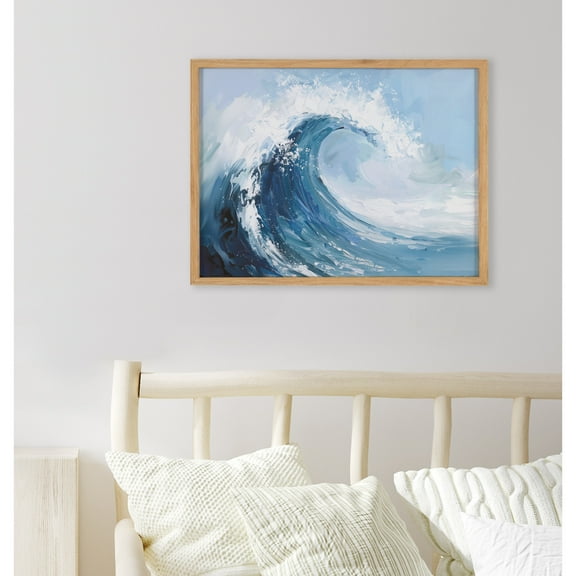 Kate and Laurel  Abstract Painterly Coastal Ocean Wave Framed Wall Art by The Creative Bunch Studio, 16x12 Natural, Modern Beach Waves Art for Wall
