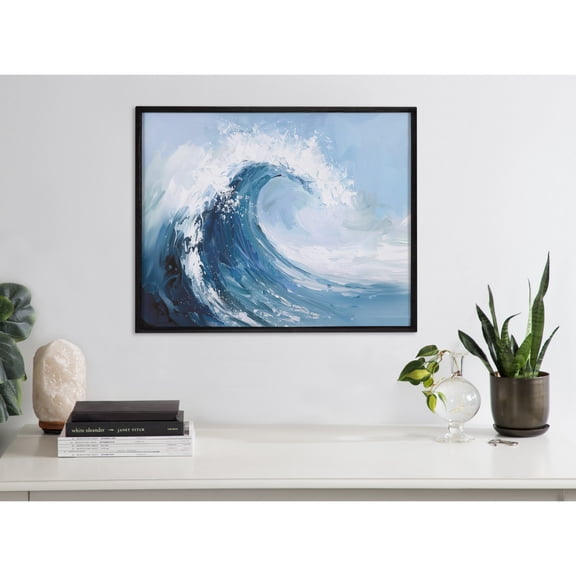 Kate and Laurel  Abstract Painterly Coastal Ocean Wave Framed Wall Art by The Creative Bunch Studio, 20x16 Black, Modern Beach Waves Art for Wall