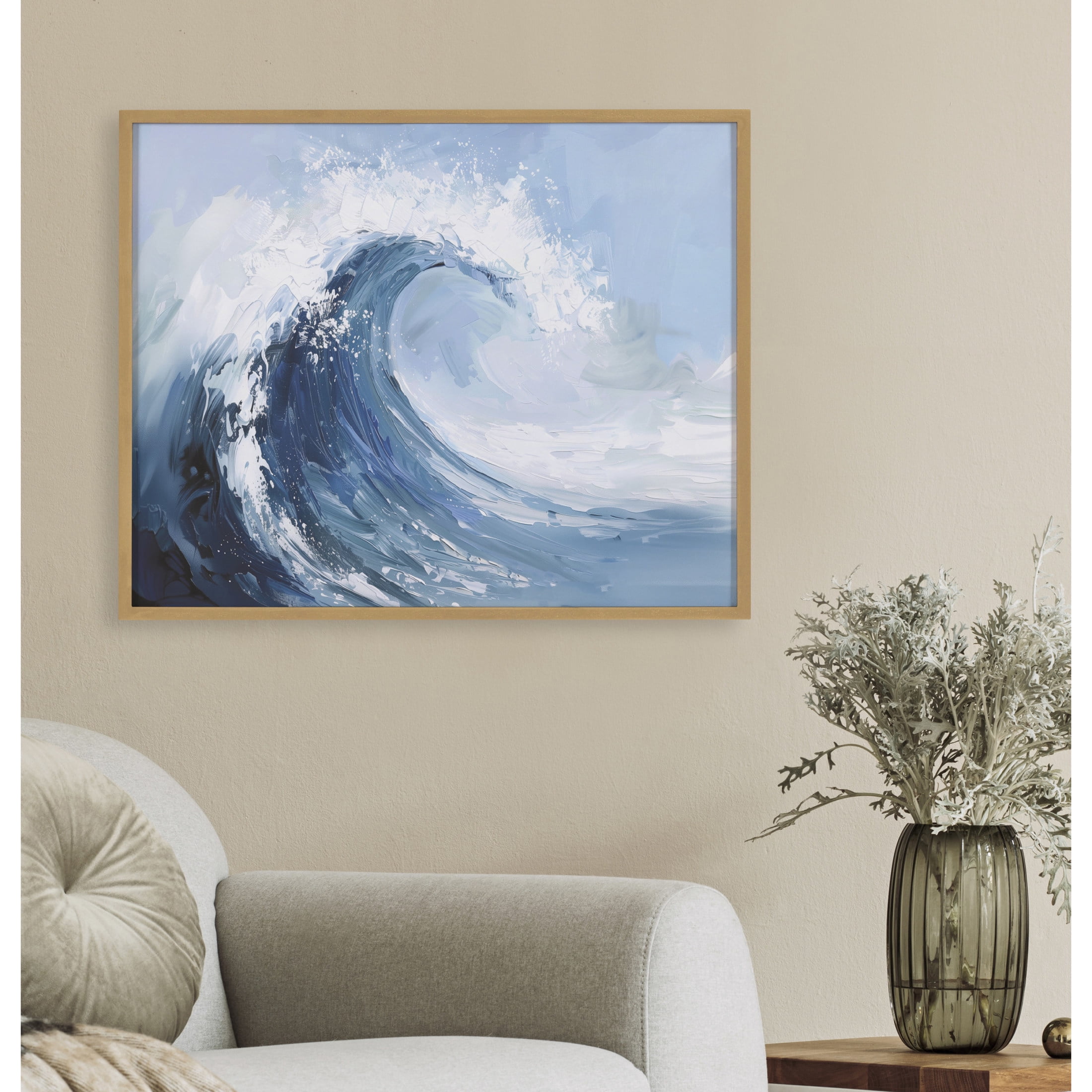 View of Kate and Laurel Abstract Painterly Coastal Ocean Wave Framed Wall Art ...