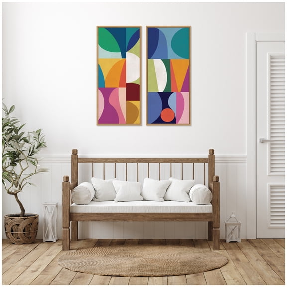 Kate and Laurel Abstract Panels 2 Piece Framed Canvas Wall Art Set by Rachel Lee, Sylvie Natural Modern Contemporary, Abstract Art for Wall Decor
