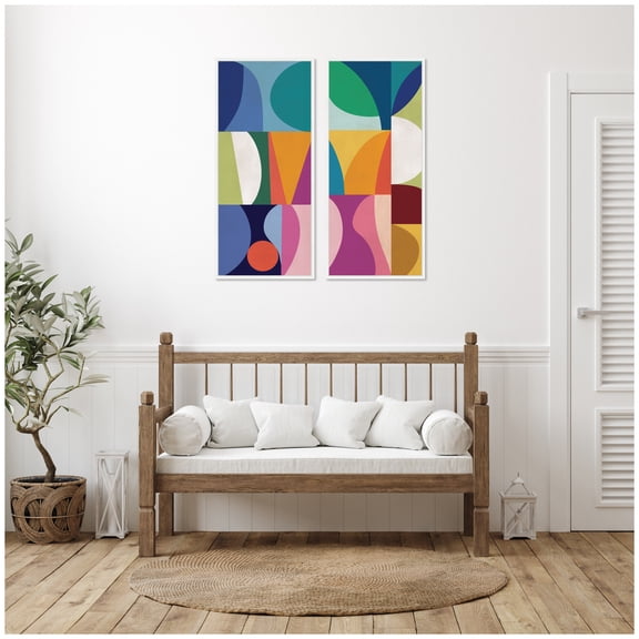 Kate and Laurel Abstract Panels 2 Piece Framed Canvas Wall Art Set by Rachel Lee, Sylvie White Modern Contemporary, Abstract Art for Wall Decor