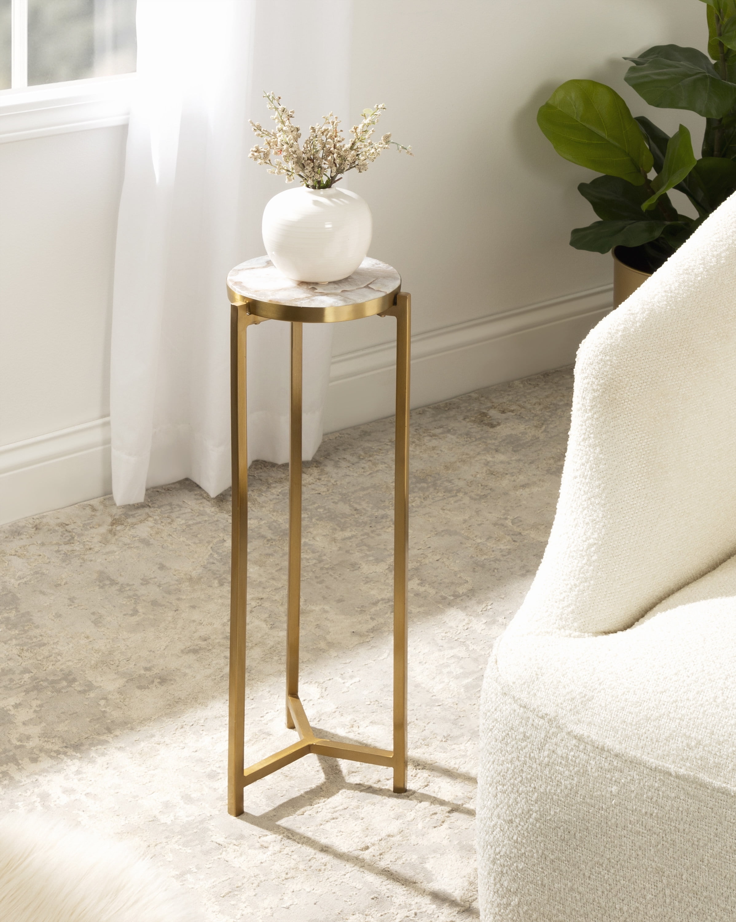 Round White Marble and Gold Metal Drink Table