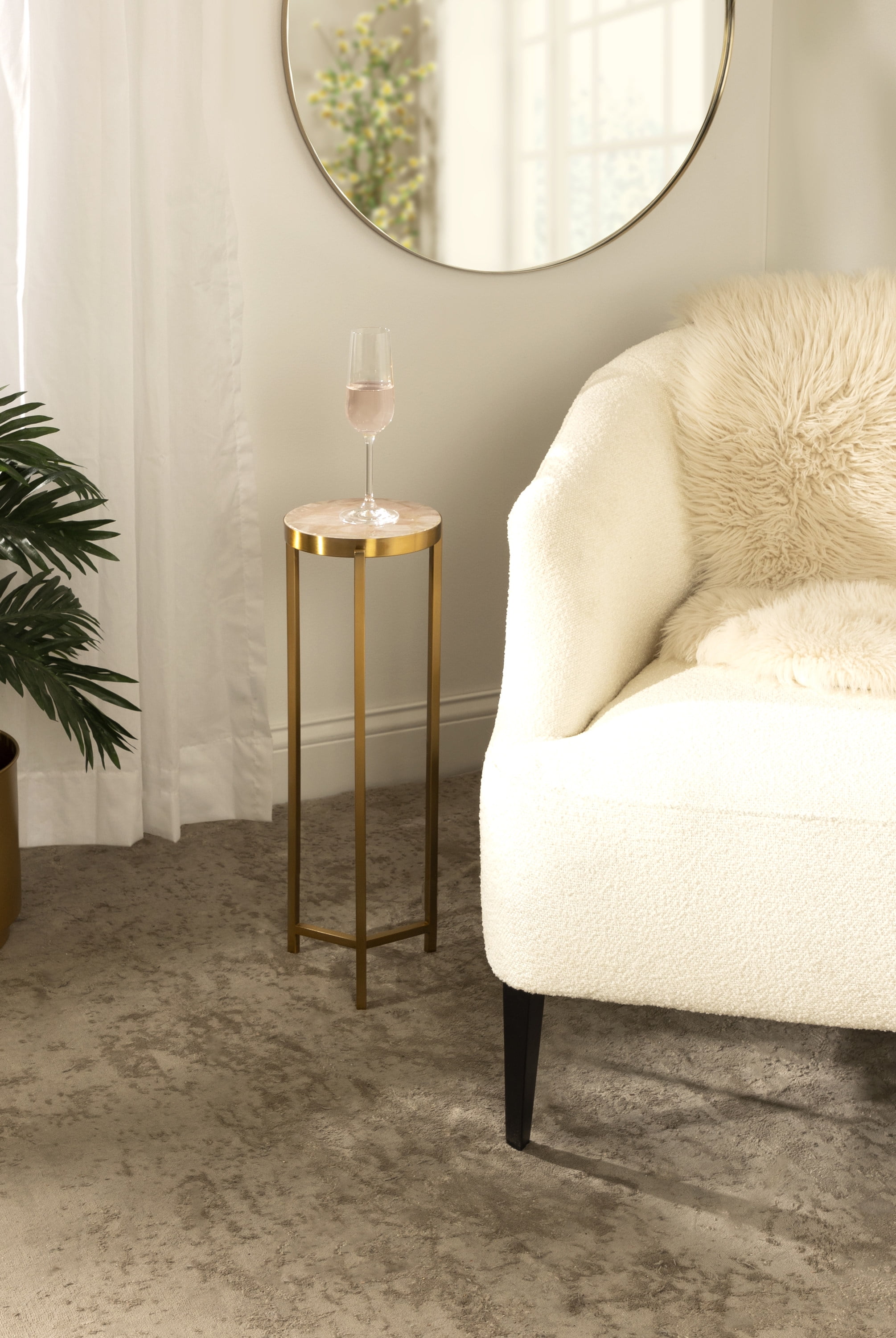 Aguilar Gold and Pink Quartz Round Drink Table