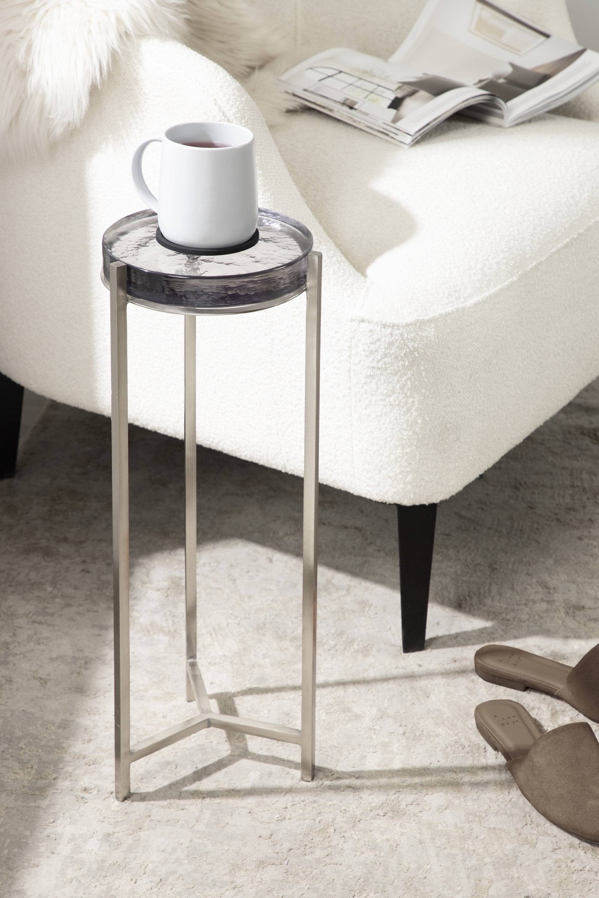 Kate & Laurel Aguilar Modern Drink Table, 8x8x23, Silver, Tinted Glass ...