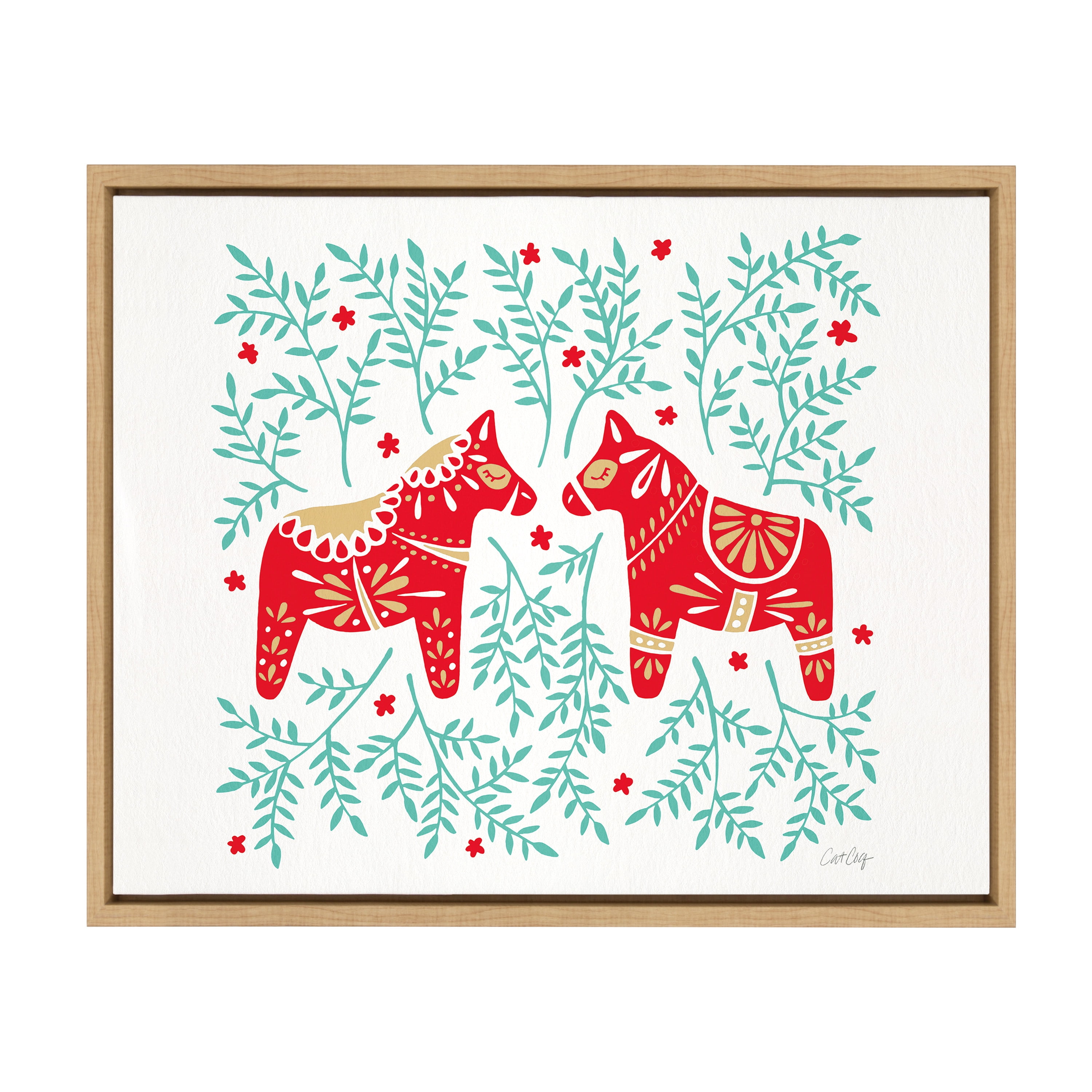 18" x 24" Red and Green Swedish Dala Horses Canvas Print