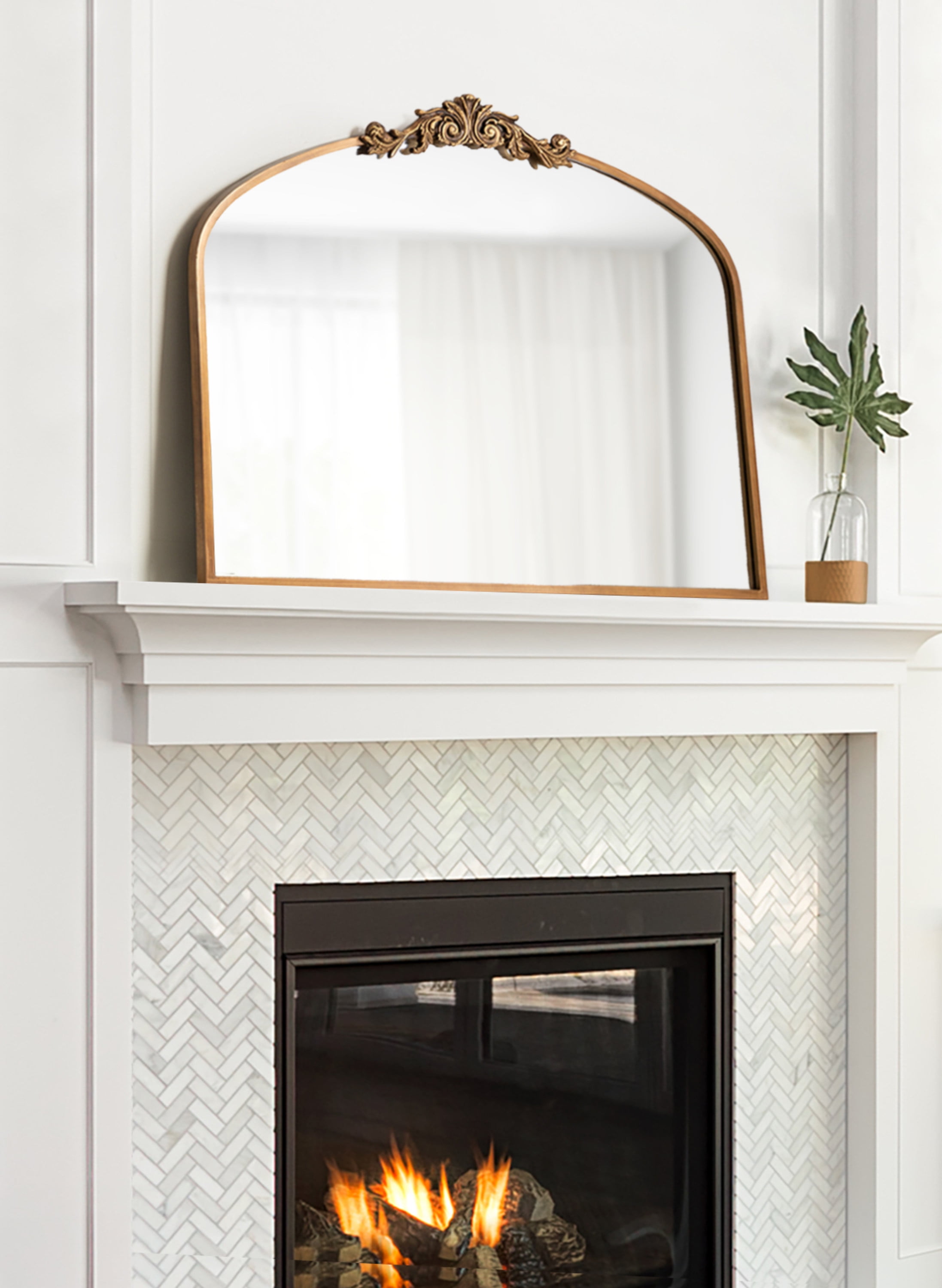 Gold Ornate Rectangular Bathroom Wall Mirror