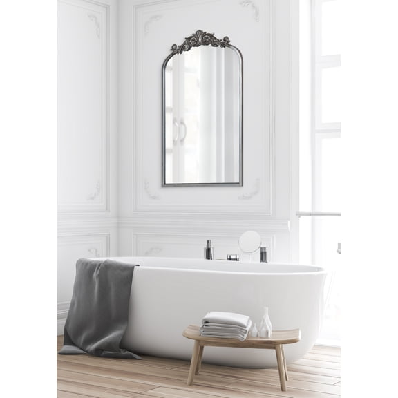 Kate and Laurel Arendahl Traditional Ornate Wall Mirror, 19 x 31, Antique Silver, Decorative Mirror with Baroque Inspired Detailing