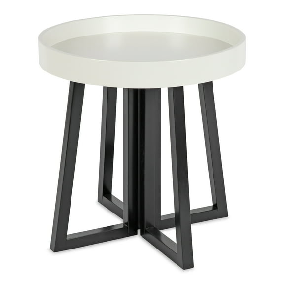 Kate and Laurel Avery Mid-Century Modern Round Side Table, 20" x 20" x 20", White And Black, Modern End Table for Any Room