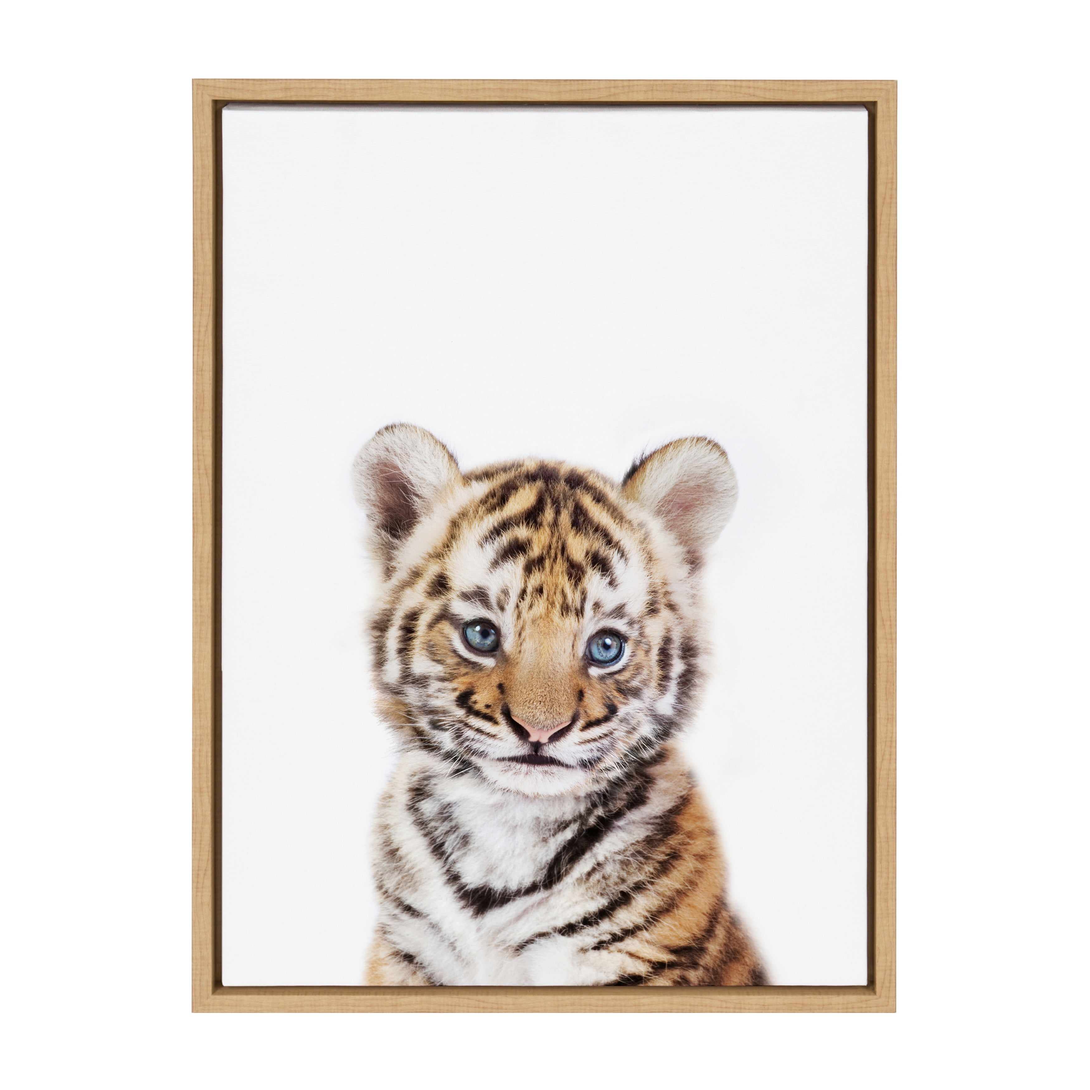 Natural Framed Canvas Wall Art with Baby Tiger Portrait, 18" x 24"
