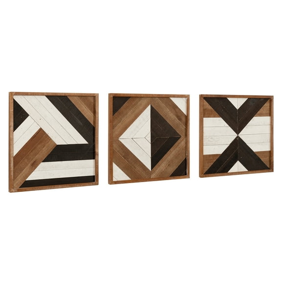 Kate and Laurel Ballez Boho Wood Art Set, Set of 3, Multicolored, Decorative Rustic Plaque Collection for Wall