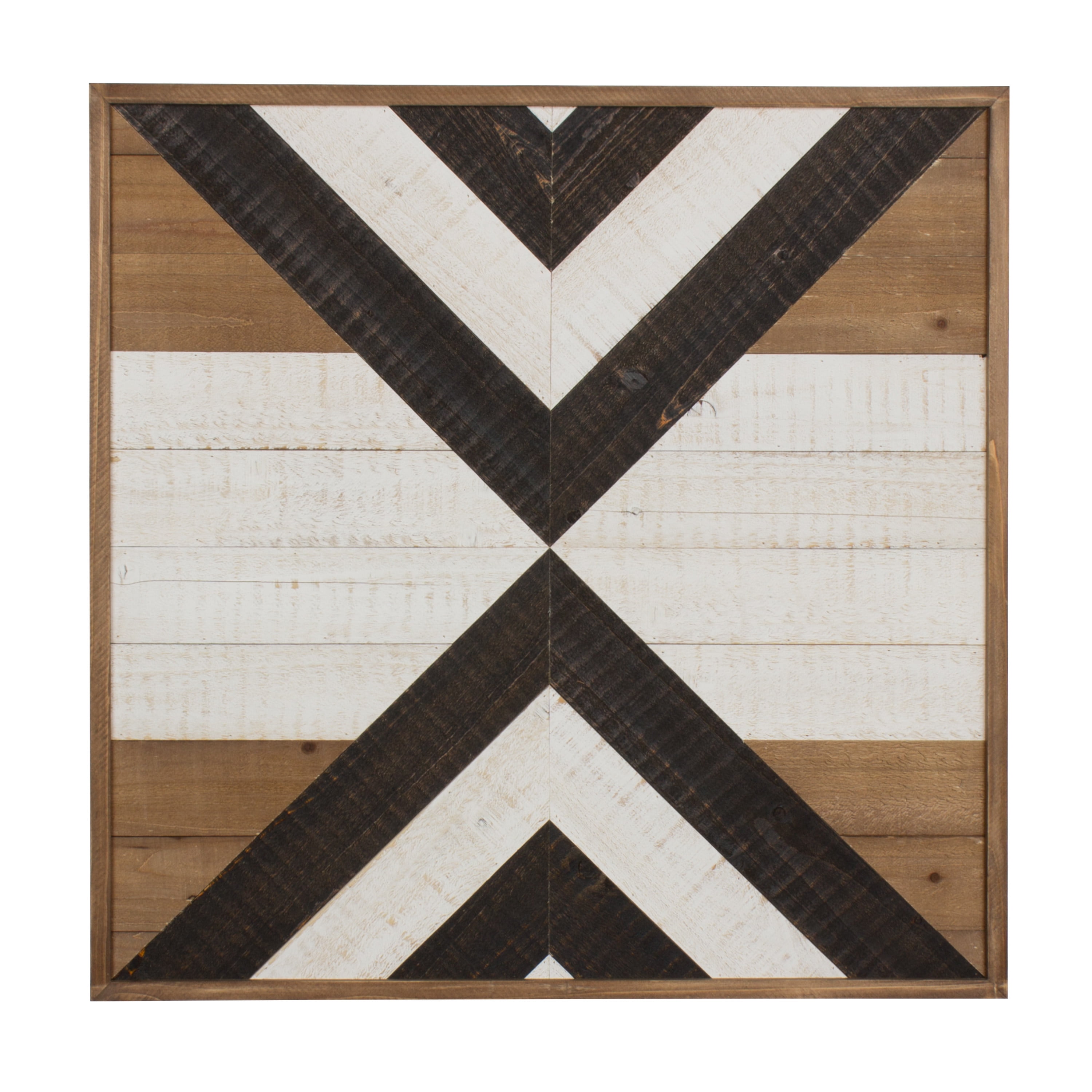 Kate and Laurel Baralt Shiplap Wood Plank Art, Black, White and Rustic Brown 