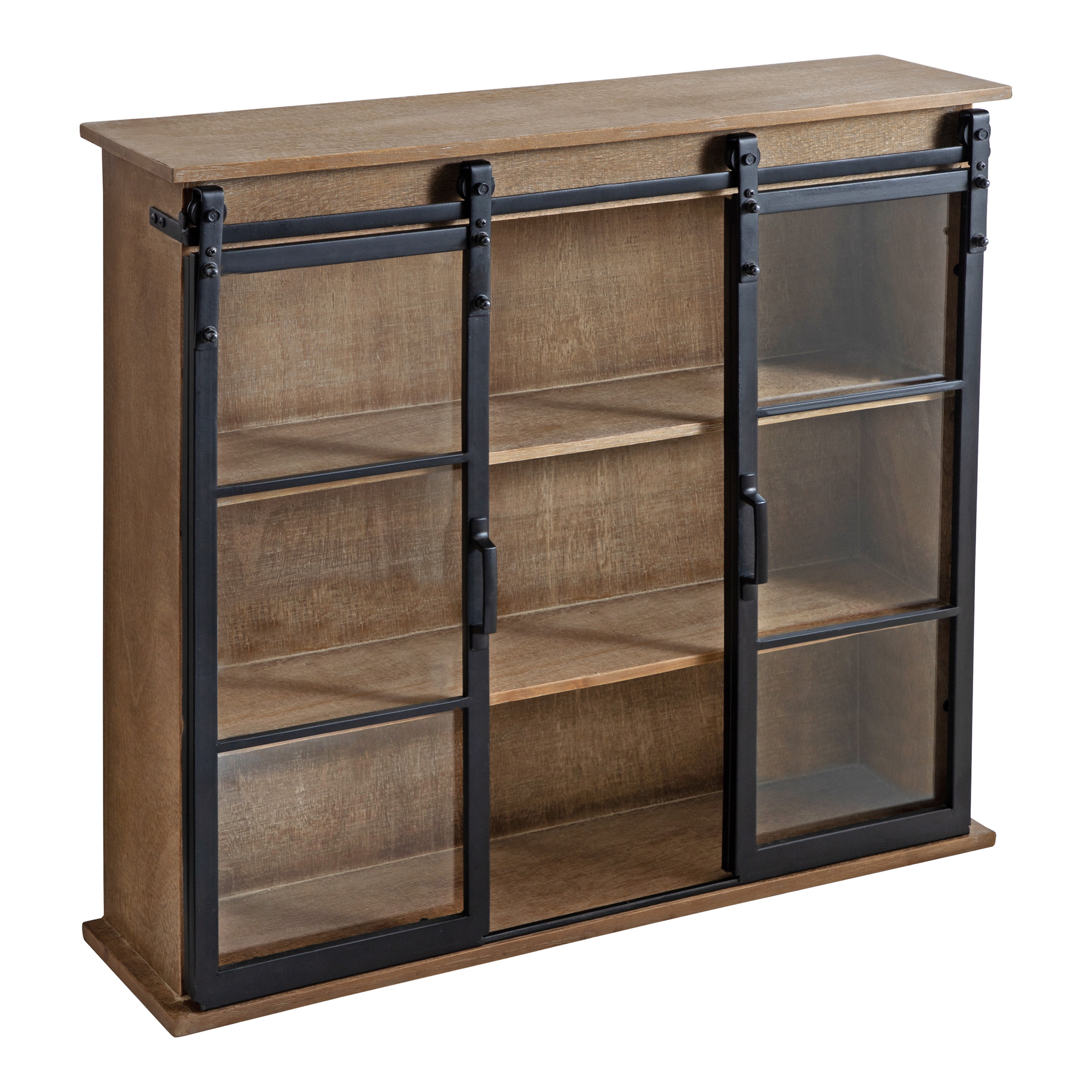 Rustic Brown Barnhardt Wall-Mounted Cabinet with Sliding Glass Doors