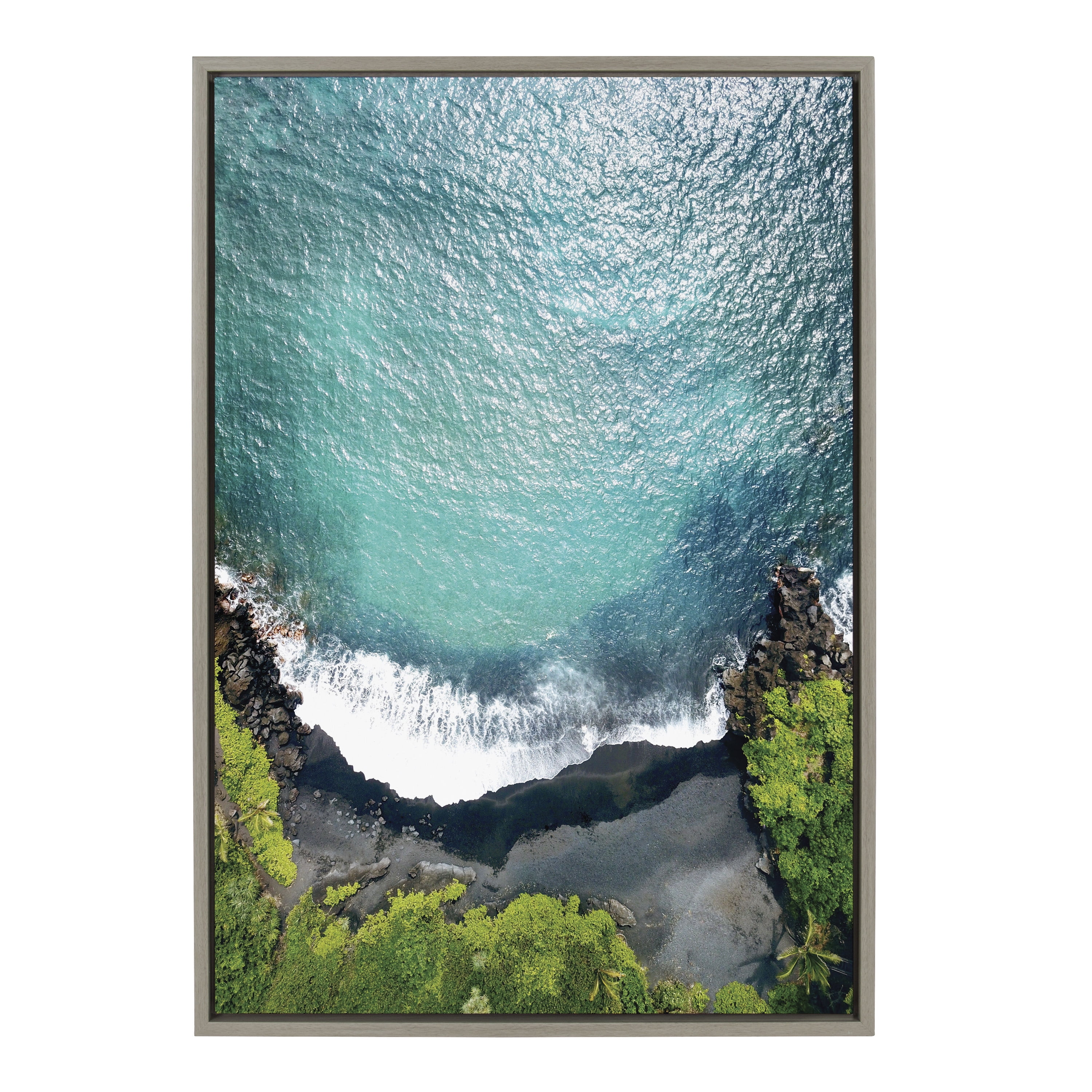 Sylvie Maui Black Sand Beach Framed Canvas Wall Art
