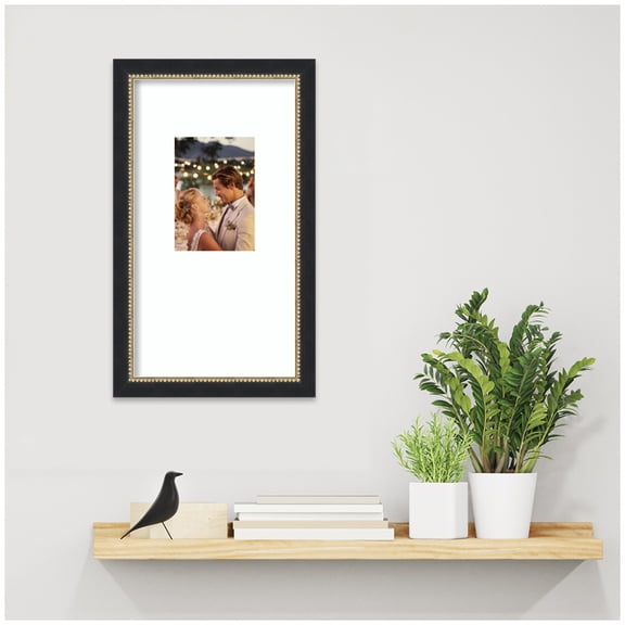 Kate and Laurel Belmont Black Rectangle Picture Frame 10x18 Matted to 5x7 Black Decorative Photo Frame for Gallery Wall Decor
