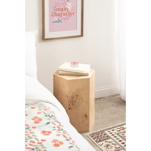 Kate and Laurel Berkett Hexagon Burlwood Side Table, 14 x 12 x 19, Natural Wood, Transitional End Table for Use as Burlwood Nightstand, Living Room Pedestal Table, or Dorm Room Vanity Stool