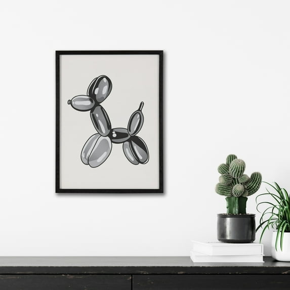 Kate and Laurel Black Bubble Balloon Dog Animal Framed Wall Art by The Creative Bunch Studio, 12x16 Black, Modern Balloon Animal Art for Wall