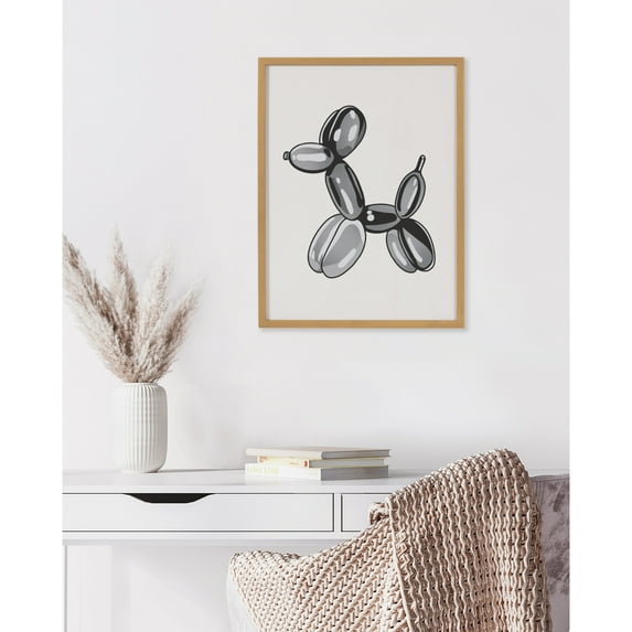 Kate and Laurel Black Bubble Balloon Dog Animal Framed Wall Art by The Creative Bunch Studio, 12x16 Gold, Modern Balloon Animal Art for Wall