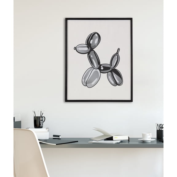 Kate and Laurel Black Bubble Balloon Dog Animal Framed Wall Art by The Creative Bunch Studio, 16x20 Black, Modern Balloon Animal Art for Wall