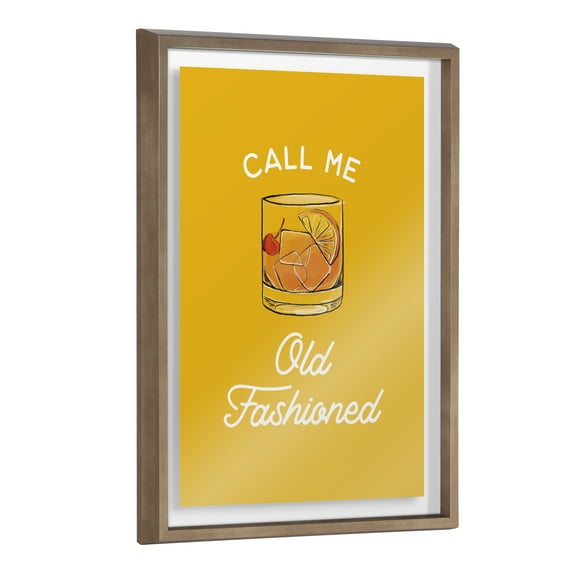 Kate and Laurel Blake Call Me Old Fashioned Yellow Framed Printed Glass Wall Art by The Creative Bunch Studio, 18x24 Gold, Chic Cocktail Art for Wall