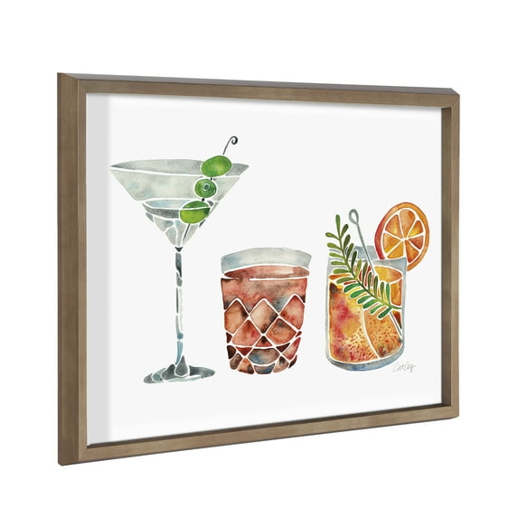 Kate and Laurel Blake Classic Cocktails Framed Printed Glass Wall Art by Cat Coquillette, 16x20 Gold, Mid-Century Modern Cocktail Art for Wal