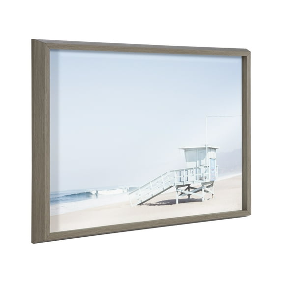 Kate and Laurel Blake Pale Blue Life Guard Tower Framed Printed Glass Wall Art by Caroline Mint, 18x24 Gray, Coastal Art for Wall