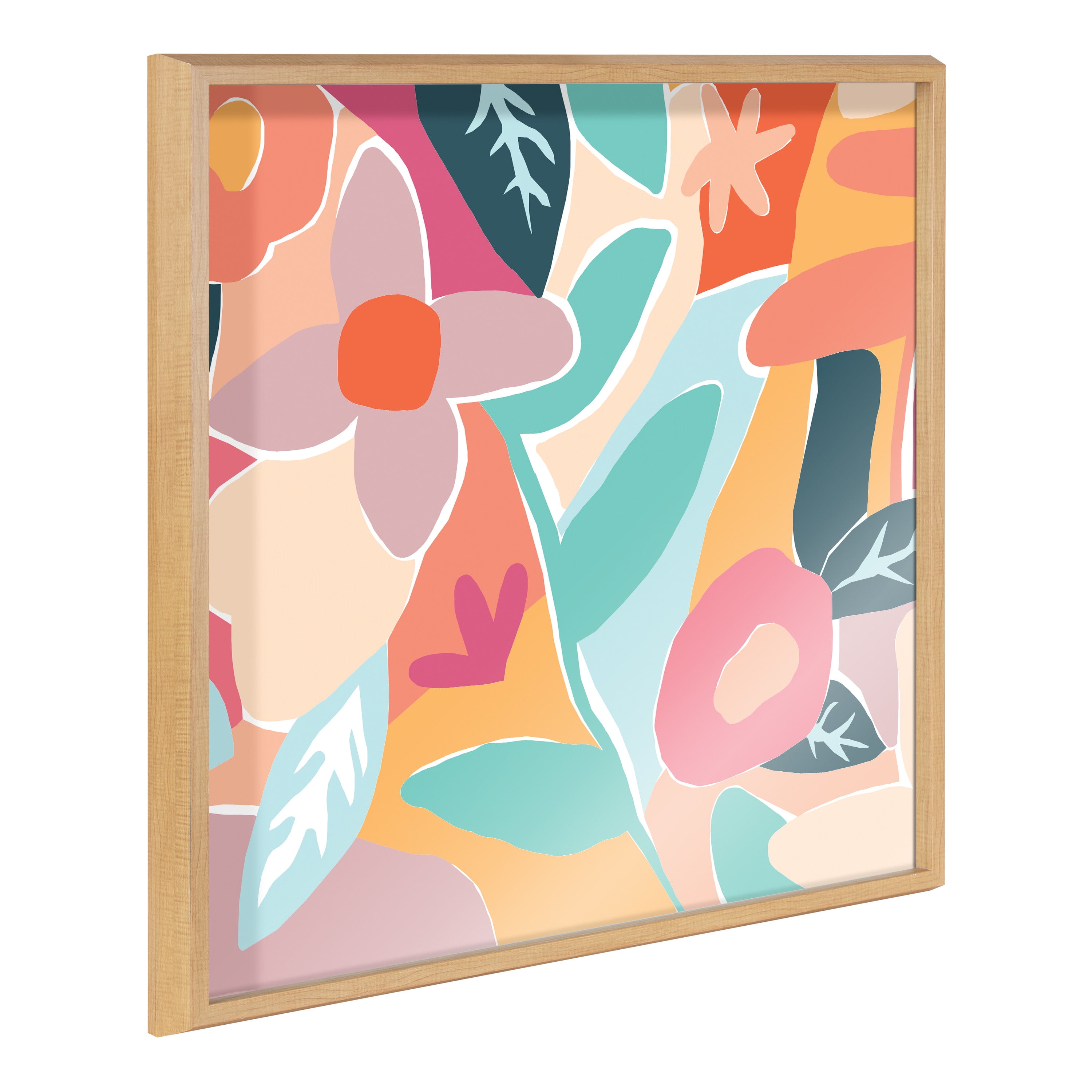 Kate and Laurel Blake Peace Love Flowers Framed Printed Acrylic Wall Art by Kate Aurelia Holloway, 24x24 Natural, Colorful Floral Art for Wall