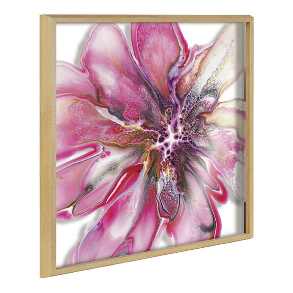 Kate and Laurel Blake Pink Blooms Framed Printed Acrylic Wall Art by Xizhou Xie, 24x24 Natural, Modern Abstract Bright Botanical Flower Art