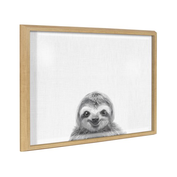 Kate and Laurel Blake Sloth Framed Printed Glass Wall Art by Simon Te of Tai Prints, 18x24 Natural, Chic Dry Erase Glass Wall Decor