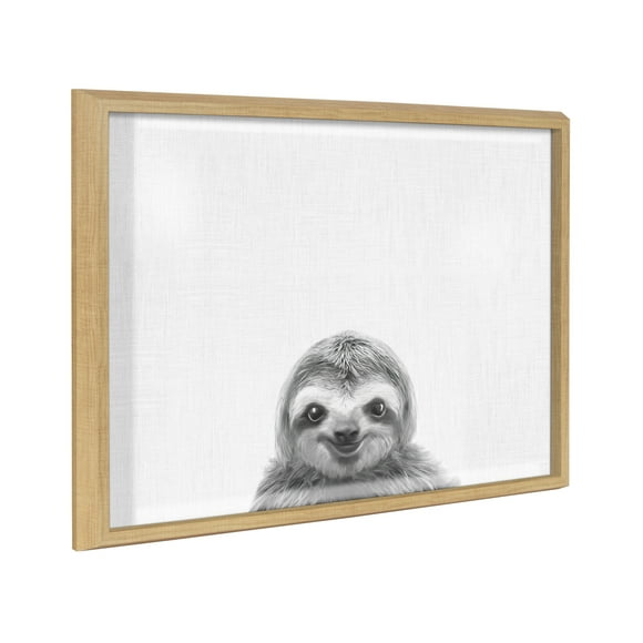 Kate and Laurel Blake Sloth Framed Printed Glass Wall Art by Simon Te of Tai Prints, 18x24 Natural, Chic Dry Erase Glass Wall Decor