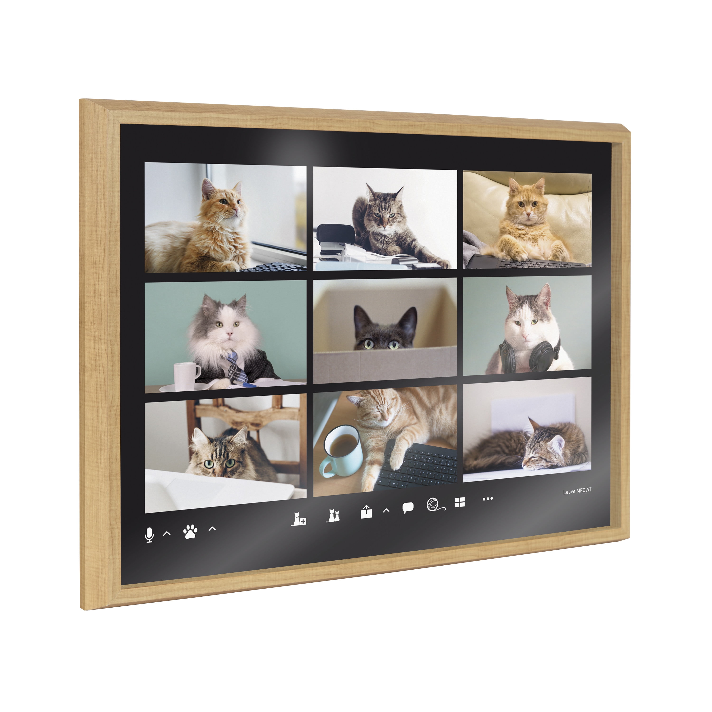 18" x 24" Natural Framed Video Chat Cats Glass Wall Art