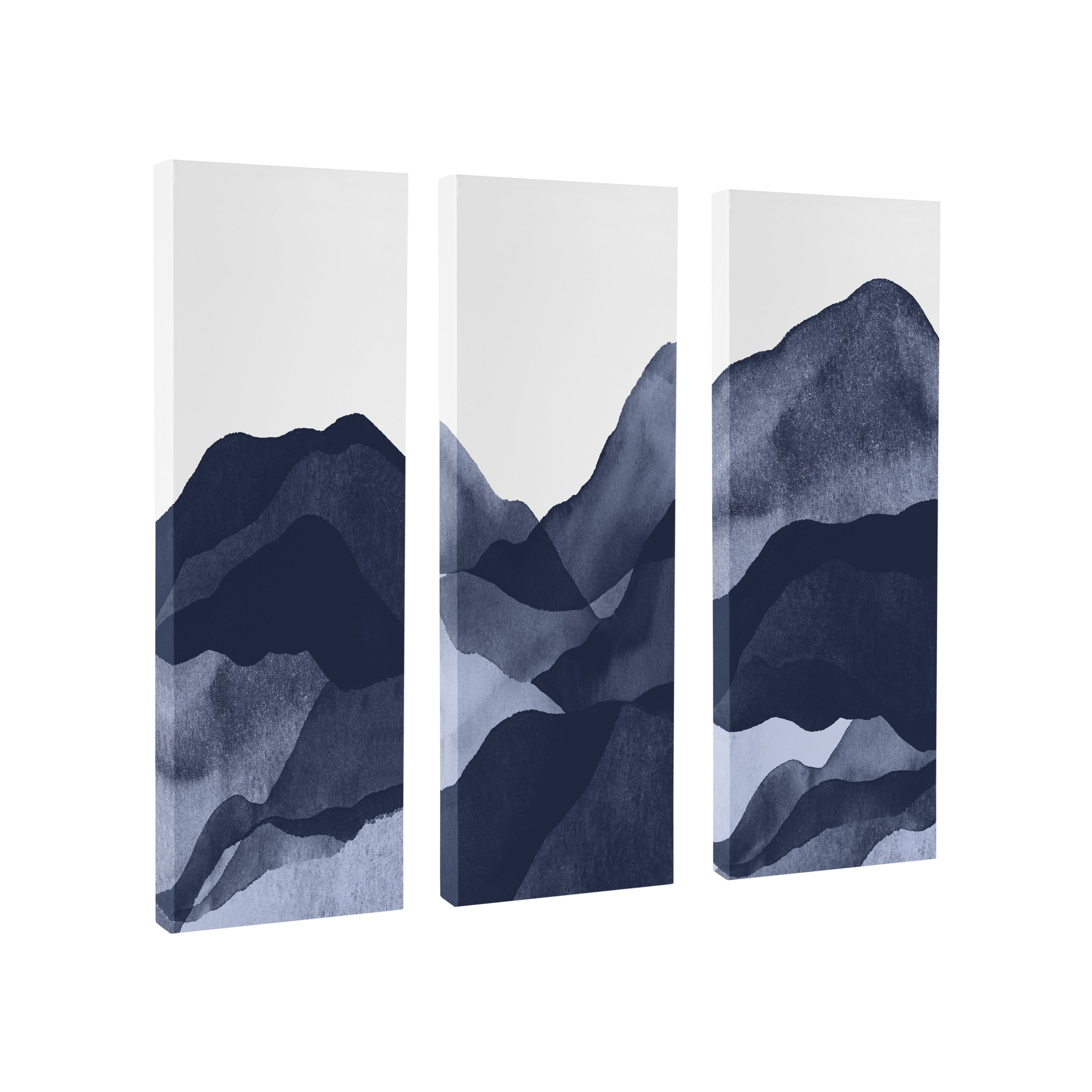 Kate and Laurel Blue Abstract Mountain Range Canvas Wall Art Set by Amy Lighthall 3 Piece 12 x 28