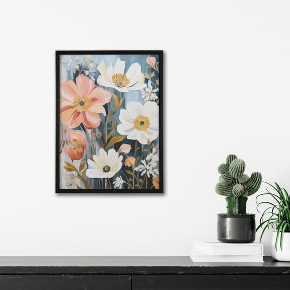 Kate and Laurel Boho Flowers in Muted Neutrals Framed Wall Art by The Creative Bunch Studio, 12x16 Black, Colorful Soft Flower Art for Wall