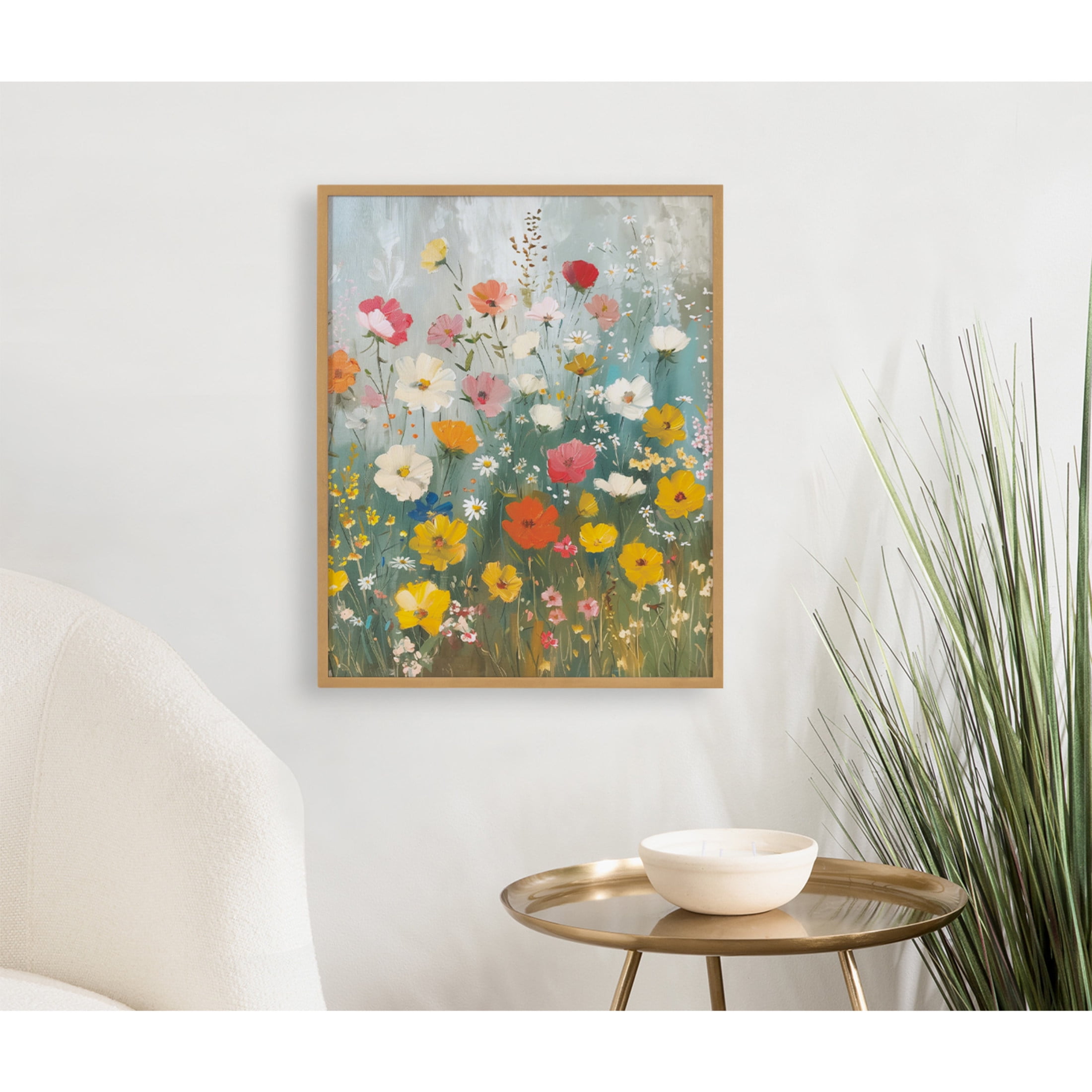 Gold Framed Boho Wildflower Garden Wall Art 16x20