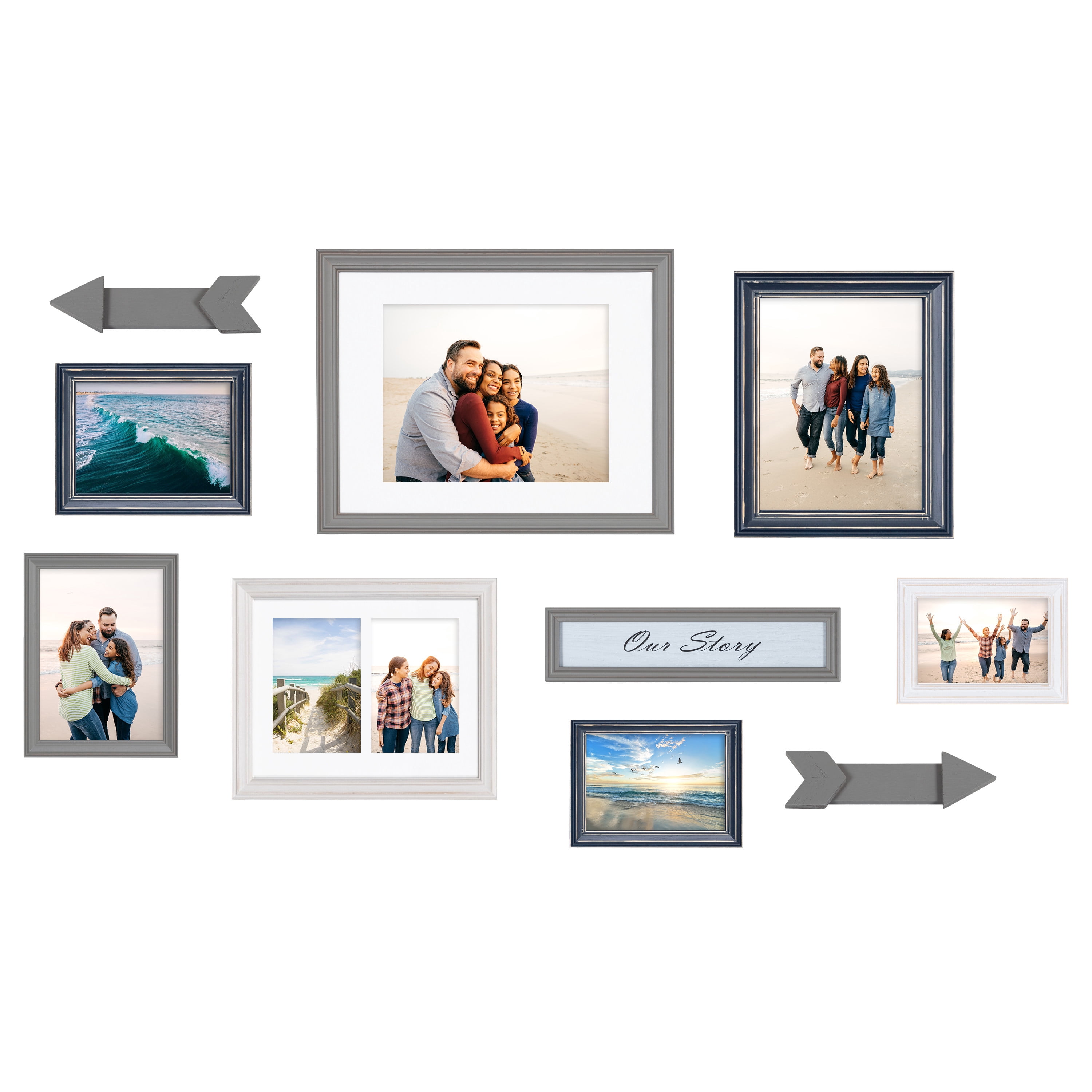 Kate and Laurel Bordeaux Expressions Wall Decor Collection, Set of 10, Coastal Finishes, Assorted Size Frames and Decorative Wall Accents