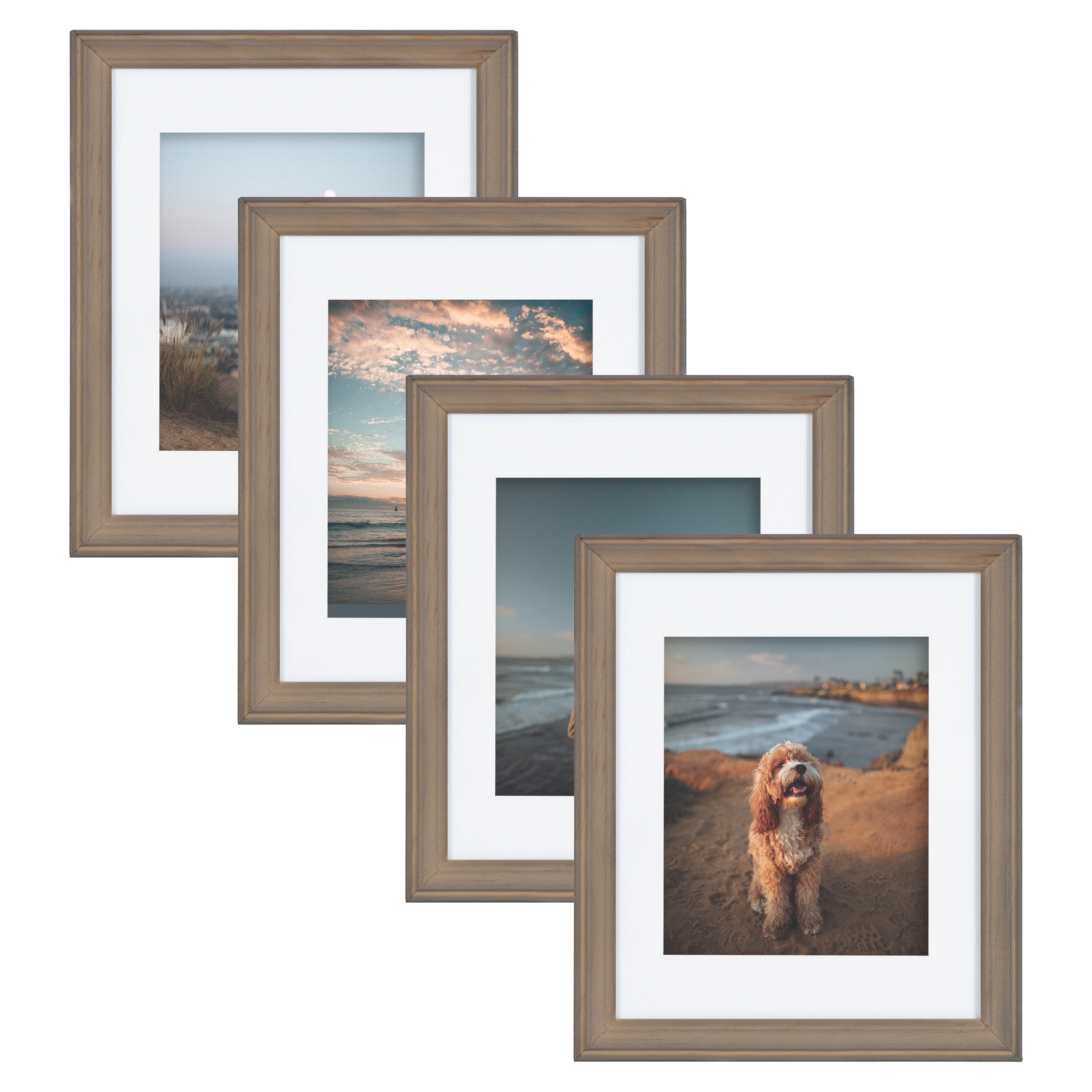 Kate and Laurel Bordeaux Farmhouse Gallery Frame Wall Kit, Set of 4, 11x14  Matted to 8x10, Rustic Brown, Chic Photo Frames for Wall 