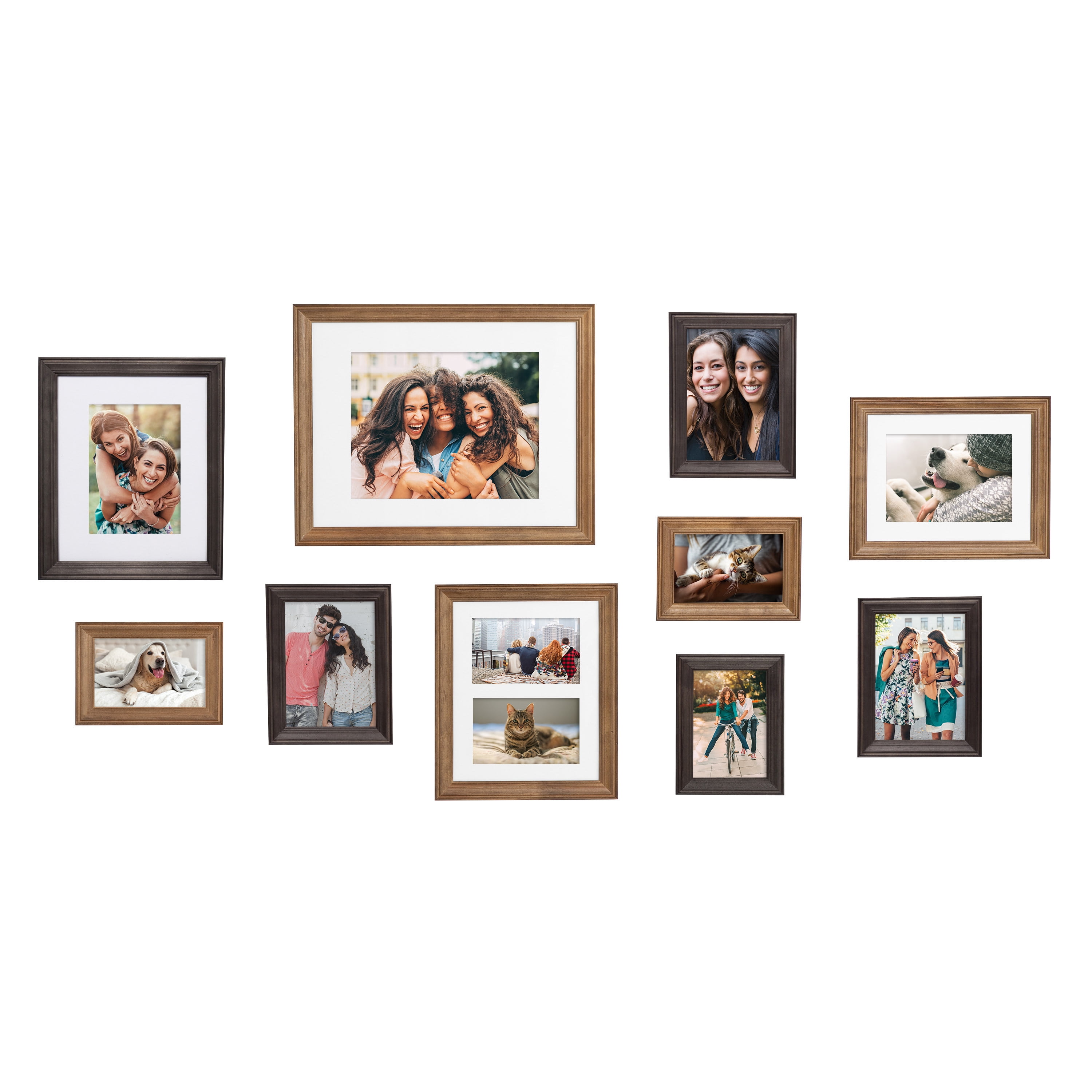 Bordeaux Brown and Gray Wood 10-Piece Wall Frame Set