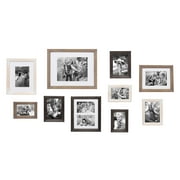 Kate and Laurel Bordeaux Gallery Wall Kit, Set of 10 with Assorted Size Frames in 3 Different Finishes - White Wash, Charcoal Gray, and Rustic Gray