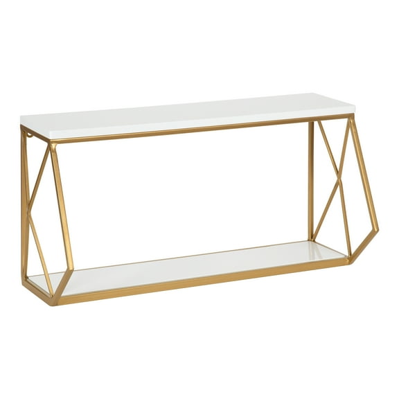 Kate and Laurel Brost Wood and Metal Wall Shelf, White/Gold 22x8x10.25