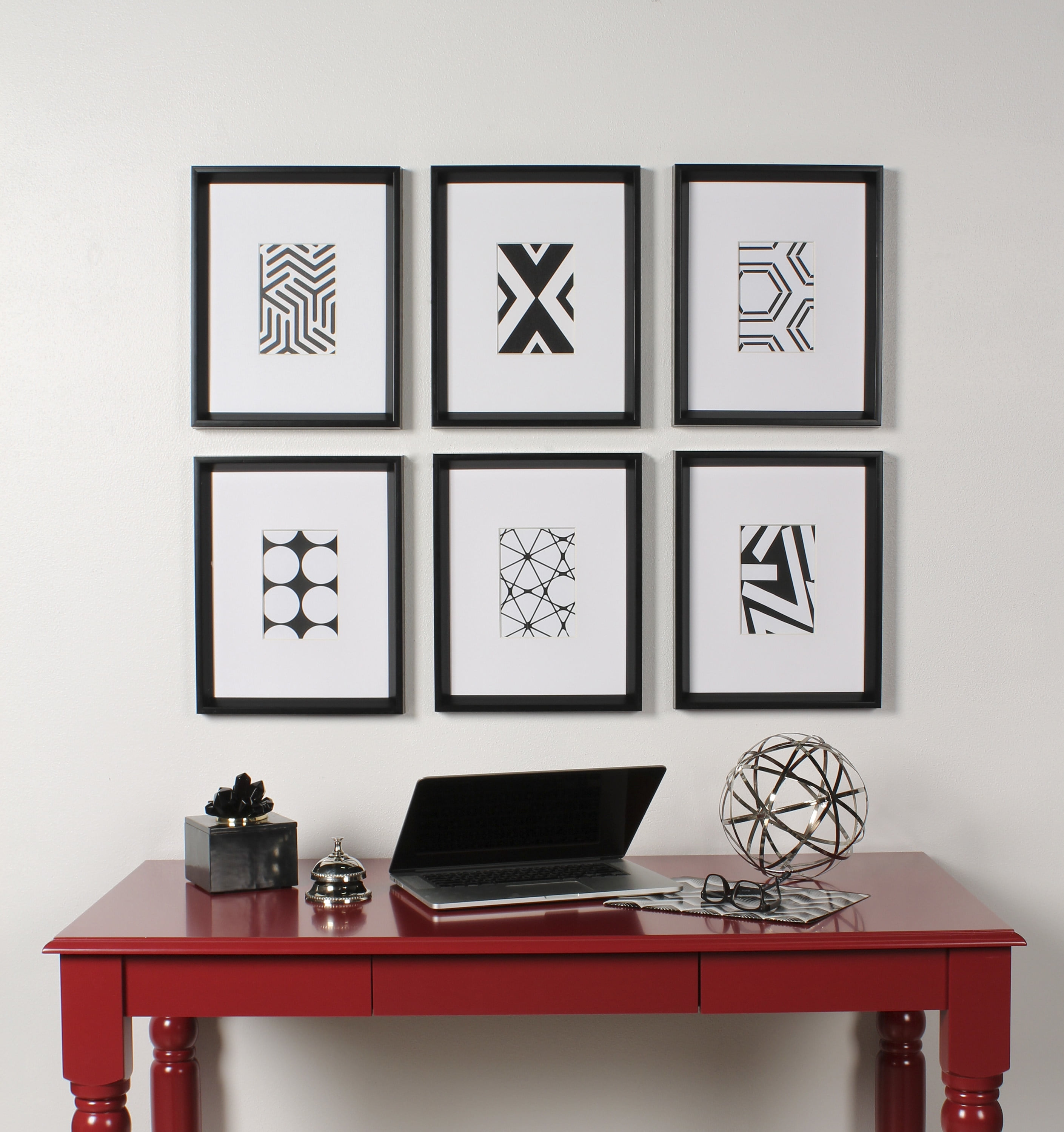 6-Piece Black and White Geometric Abstract Framed Art Set
