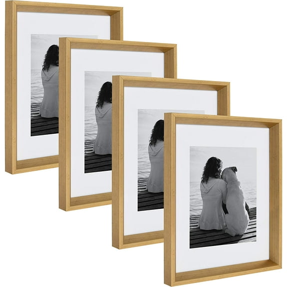 Kate and Laurel Calter Modern Wall Picture Frame Set, Gold 11x14 Matted to 8x10, Pack of 4