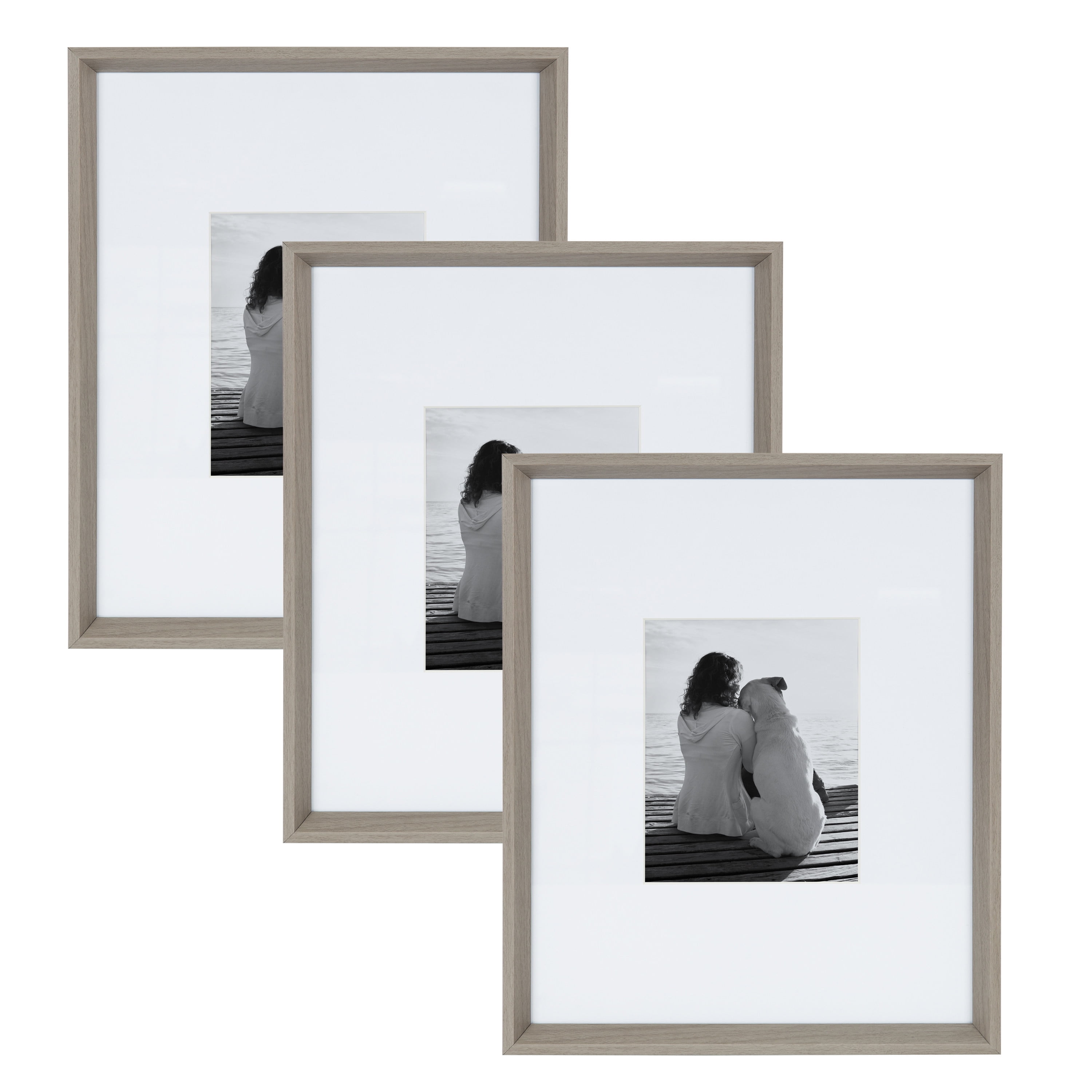 Kate and Laurel Calter Modern Wall Picture Frame Set, Rose Gold 16x20 matted  to 8x10, Pack of 3 
