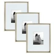 Kate and Laurel Calter Modern Wall Picture Frame Set, Silver 16x20 matted to 8x10, Pack of 3, Portrait Photo Frames for Wall Display