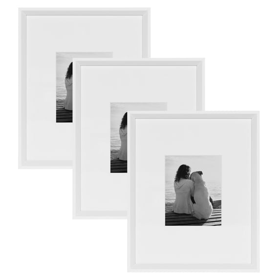 Kate and Laurel Calter Modern Wall Picture Frame Set, White 16x20 matted to 8x10, Pack of 3, Portrait Photo Frames for Wall Display