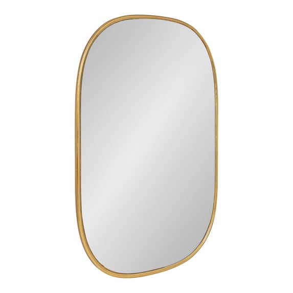 Kate and Laurel Caskill Decorative Mid-Century Modern Rounded Edged Rectangular Frame Wall Mirror in Gold Leaf, 24x35.5 Inches
