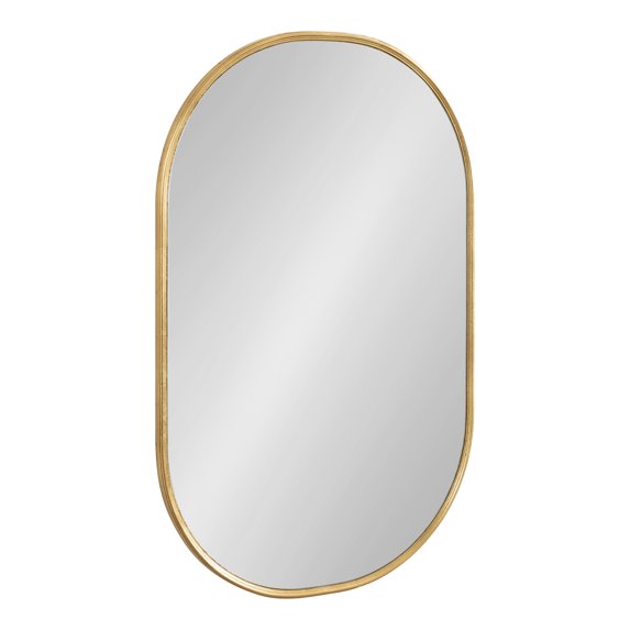 Kate and Laurel Caskill Modern Rounded Capsule Hanging Wall Mirror, 22 x 34, Gold, Glam Round Rectangular Narrow Mirror for Wall