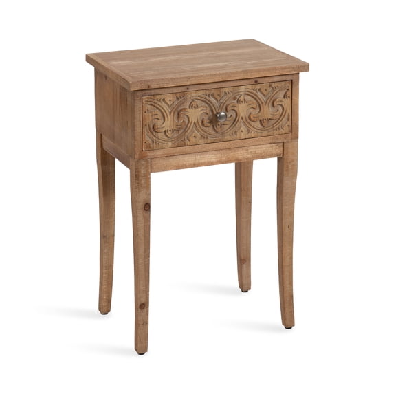 Kate and Laurel Cassetta Soft Rustic Rectangle Side Table, 19 x 14 x 28, Hazelnut, Wooden Living Room End Table with Useful Pull Drawer for Storage