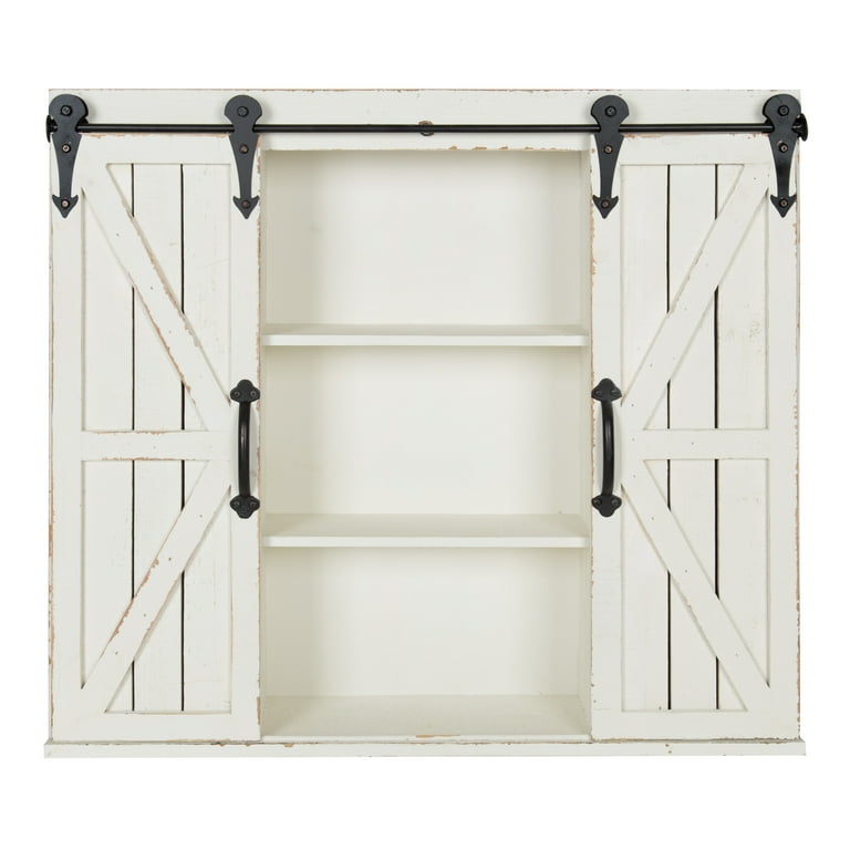 Cates Wood Wall Storage Cabinet with Sliding Barn Door, Rustic White Cates Wood Wall Storage Cabinet with Sliding Barn Door, Rustic White