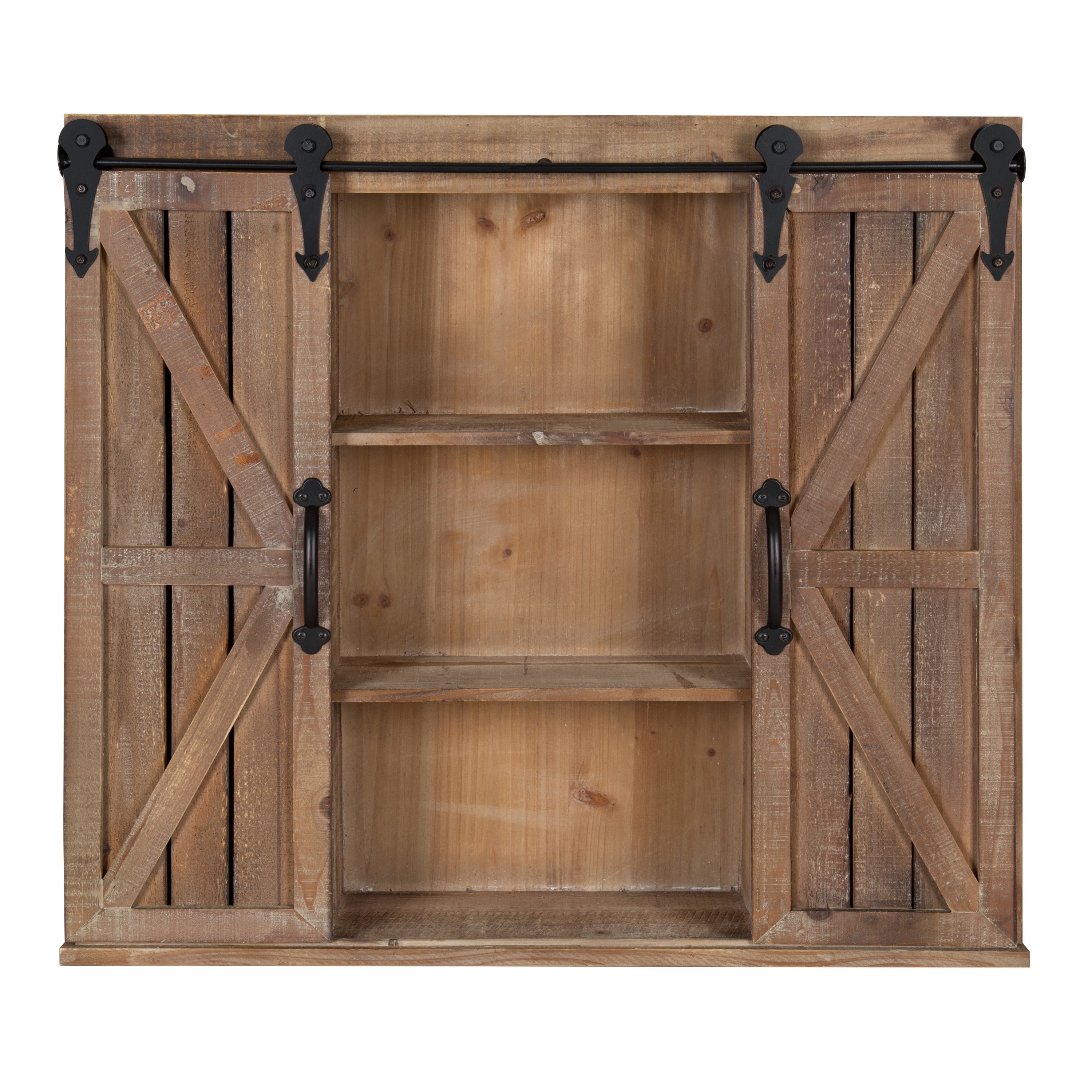 Rustic Brown Wood Wall Cabinet with Sliding Barn Doors