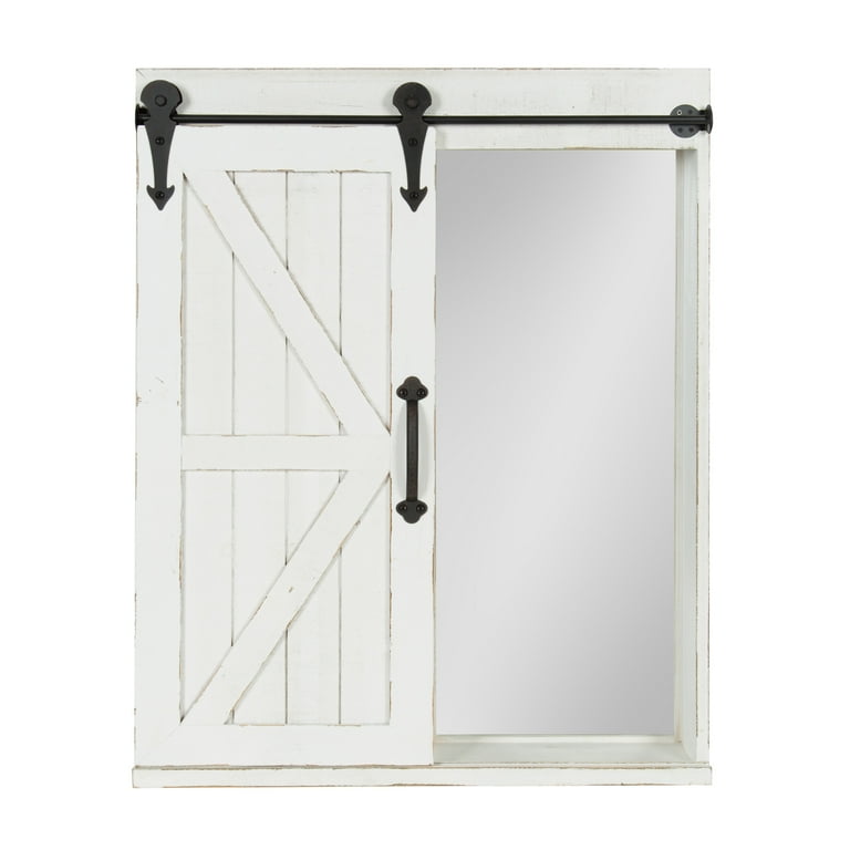 Kate and Laurel Cates Wood Decorative Cabinet with Vanity Mirror and Sliding Barn Door, Rustic White Kate and Laurel Cates Wood Decorative Cabinet with Vanity Mirror and Sliding Barn Door, Rustic White
