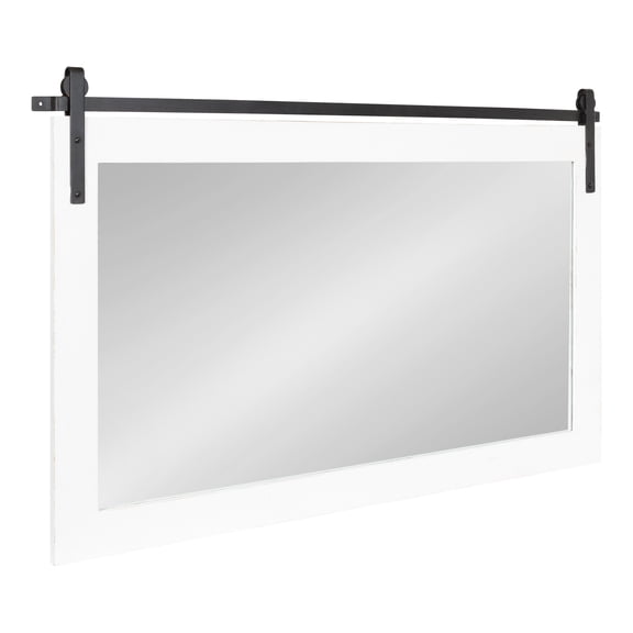 Kate and Laurel Cates Farmhouse Horizontal Wood Framed Wall Mirror, 40 x 26, White, Barn Door-Inspired Rustic Mirror for Wall